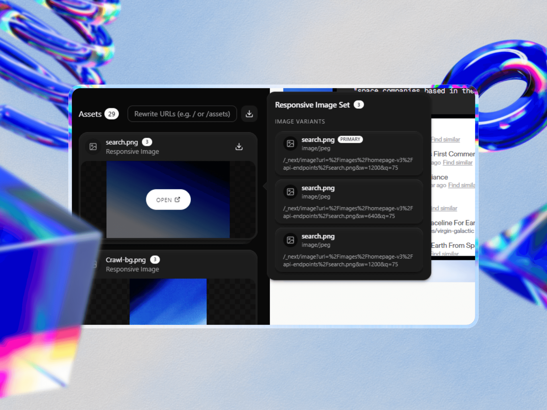 A image of the assets manager with assets items